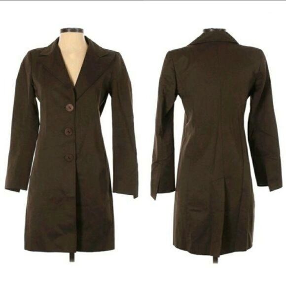 Tahari Equestrian Large Button Down Rib Textured Trench Coat Pockets Brown Sz XS - Picture 11 of 11